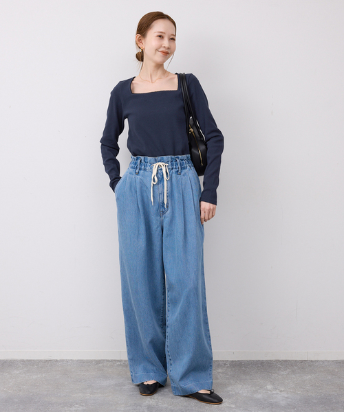 SLOBE IENA(スローブイエナ)の「スクエアネックテレコプルオーバー(Tシャツ/カットソー・レディース・ネイビー/アイボリー/サックスブルー・FREE)」の11枚目の写真