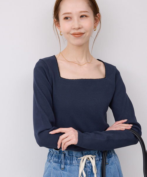 SLOBE IENA(スローブイエナ)の「スクエアネックテレコプルオーバー(Tシャツ/カットソー・レディース・ネイビー/アイボリー/サックスブルー・FREE)」の14枚目の写真