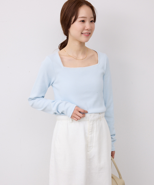 SLOBE IENA(スローブイエナ)の「スクエアネックテレコプルオーバー(Tシャツ/カットソー・レディース・ネイビー/アイボリー/サックスブルー・FREE)」の21枚目の写真