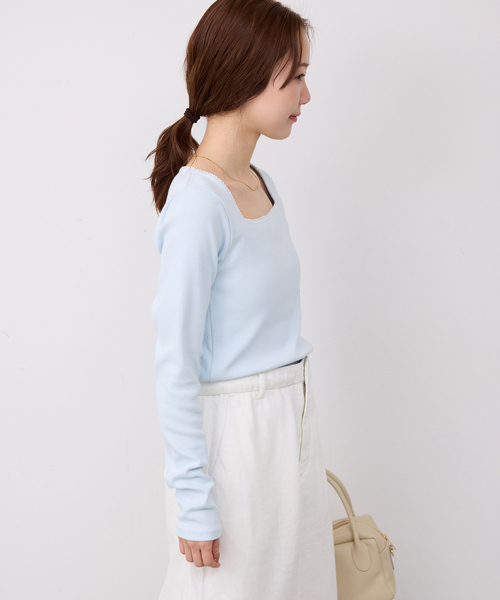 SLOBE IENA(スローブイエナ)の「スクエアネックテレコプルオーバー(Tシャツ/カットソー・レディース・ネイビー/アイボリー/サックスブルー・FREE)」の22枚目の写真