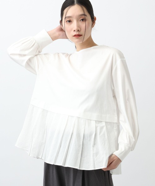 studio CLIP(スタディオクリップ)の「《natural by clip》異素材コンビカットソーSP(Tシャツ/カットソー・レディース・オフホワイト/ブラック・MEDIUM/LARGE)」の3枚目の写真