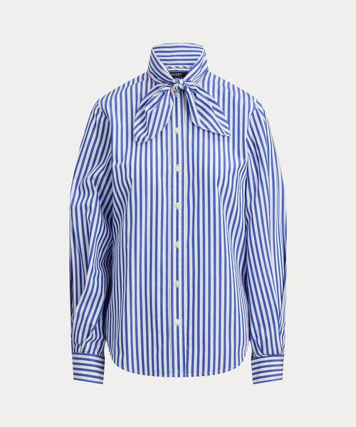 LAUREN RALPH LAUREN（ローレン ラルフ ローレン）の「ストライプド コットン ブロードクロス タイネック シャツ（シャツ/ブラウス・レディース・ブルー・2/0/4）」の2枚目の写真