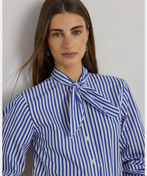 LAUREN RALPH LAUREN（ローレン ラルフ ローレン）の「ストライプド コットン ブロードクロス タイネック シャツ（シャツ/ブラウス・レディース・ブルー・2/0/4）」の6枚目の写真