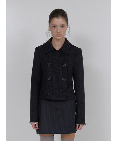 ASURA(アスラ)の「DOUBLE SHORT TWEED JACKET (BLACK)(テーラードジャケット・レディース・その他・OS)」の1枚目の写真