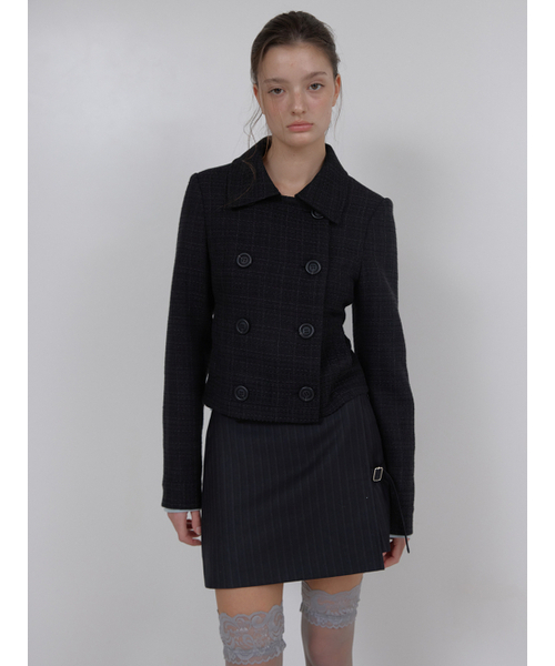 ASURA(アスラ)の「DOUBLE SHORT TWEED JACKET (BLACK)(テーラードジャケット・レディース・その他・OS)」の2枚目の写真