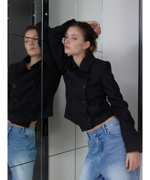 ASURA(アスラ)の「DOUBLE SHORT TWEED JACKET (BLACK)(テーラードジャケット・レディース・その他・OS)」の3枚目の写真