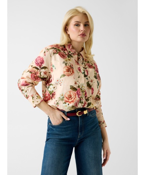 Guess(ゲス)の「CADIE Oversized Linen Top シャツ 花柄(シャツ/ブラウス・レディース・ベージュ・X-SMALL/SMALL/MEDIUM/LARGE)」の1枚目の写真