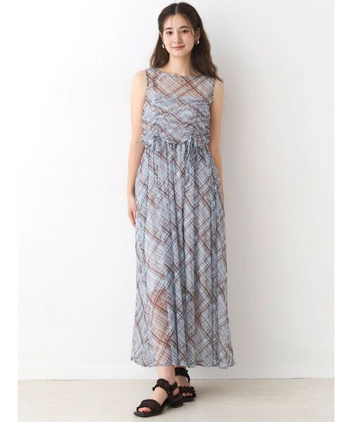 Now me. by NYLON JAPAN（ナウミーバイナイロンジャパン）の「チュールチェックレイヤードワンピース（ワンピース・レディース・グレー/ブルー/イエロー・FREE）」の3枚目の写真