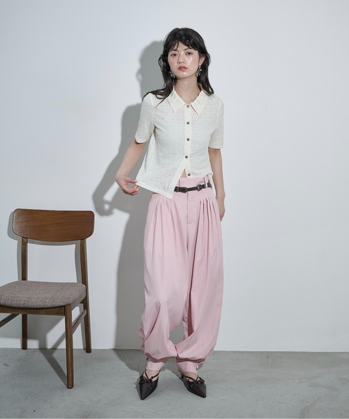 THE YOn（ザヨン）の「タックカラー針抜きジャガードハーフスリーブシャツ（シャツ/ブラウス・レディース・シャーベット/アイボリー/ブラック・FREE）」の8枚目の写真
