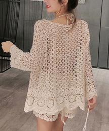 花柄レースクロシェカーディガン