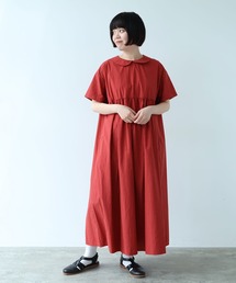 80/タイプライターナチュラルトリプルワッシャー 丸衿半袖ワンピース
