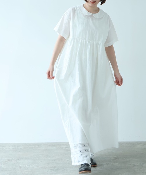 bulle de savon（ビュルデサボン）の「80/タイプライターナチュラルトリプルワッシャー 丸衿半袖ワンピース（ワンピース・レディース・ブルー/その他/ホワイト/レッド・FREE）」の2枚目の写真