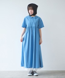 80/タイプライターナチュラルトリプルワッシャー 丸衿半袖ワンピース