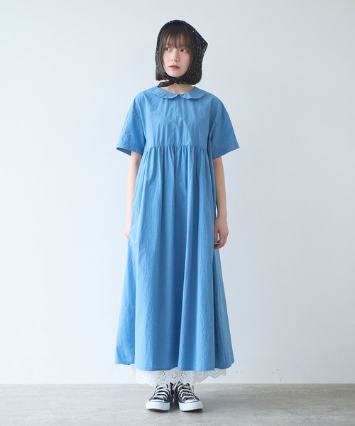 bulle de savon（ビュルデサボン）の「80/タイプライターナチュラルトリプルワッシャー 丸衿半袖ワンピース（ワンピース・レディース・ブルー/その他/ホワイト/レッド・FREE）」の7枚目の写真
