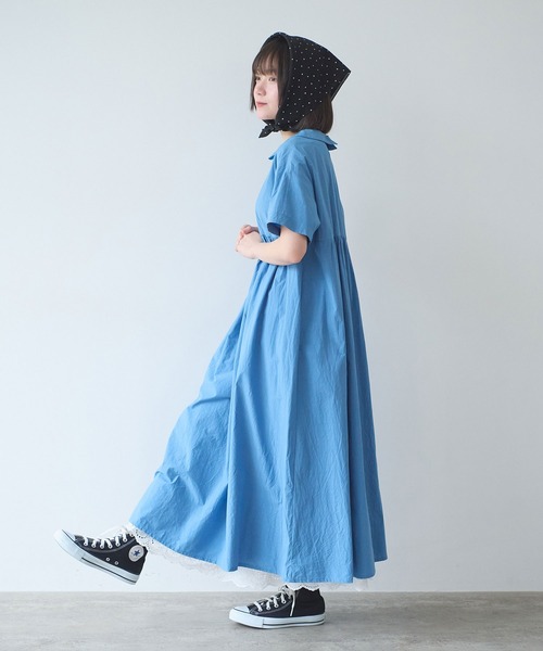 bulle de savon（ビュルデサボン）の「80/タイプライターナチュラルトリプルワッシャー 丸衿半袖ワンピース（ワンピース・レディース・ブルー/その他/ホワイト/レッド・FREE）」の13枚目の写真