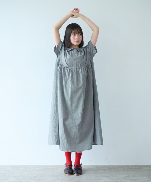 bulle de savon（ビュルデサボン）の「80/タイプライターナチュラルトリプルワッシャー 丸衿半袖ワンピース（ワンピース・レディース・ブルー/その他/ホワイト/レッド・FREE）」の17枚目の写真