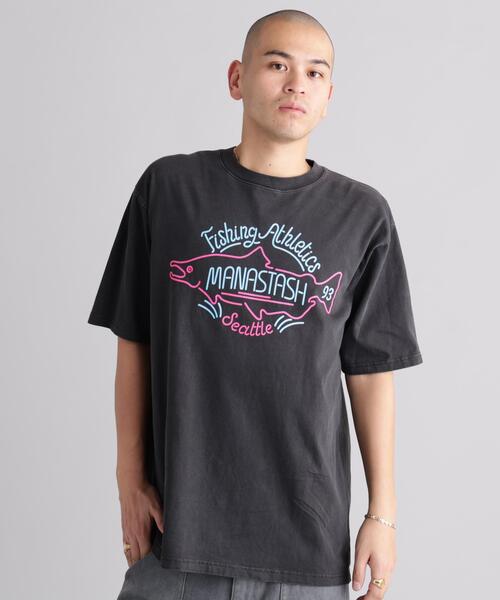 MANASTASH（マナスタッシュ）の「MANASTASH/マナスタッシュ/PUMICE TEE NEON SIGN（Tシャツ/カットソー・メンズ・ホワイト/ライトグリーン/ブラック・XL/M/S/L）」の4枚目の写真