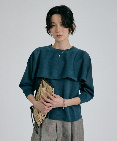 qualite（カリテ）の「【ケープ×タンクの2WAY仕様】シアーケープニット（ニット/セーター・レディース・オフホワイト/チャコールグレー/グリーン・フリー）」の7枚目の写真