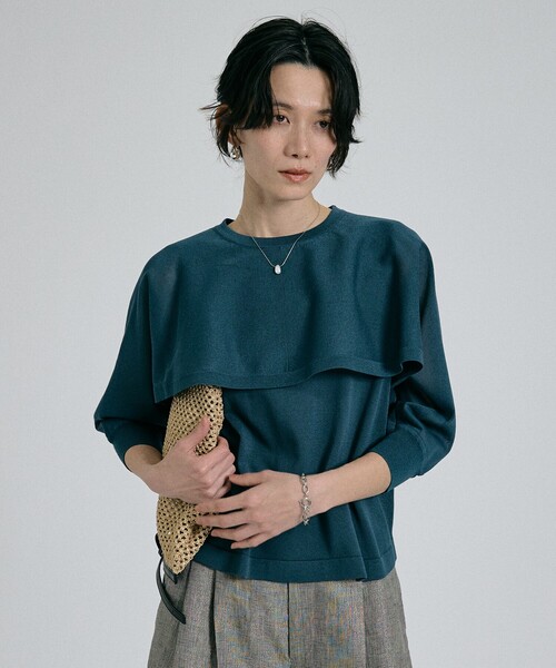 qualite（カリテ）の「【ケープ×タンクの2WAY仕様】シアーケープニット（ニット/セーター・レディース・オフホワイト/チャコールグレー/グリーン・フリー）」の8枚目の写真