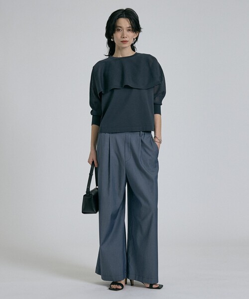 qualite（カリテ）の「【ケープ×タンクの2WAY仕様】シアーケープニット（ニット/セーター・レディース・オフホワイト/チャコールグレー/グリーン・フリー）」の12枚目の写真