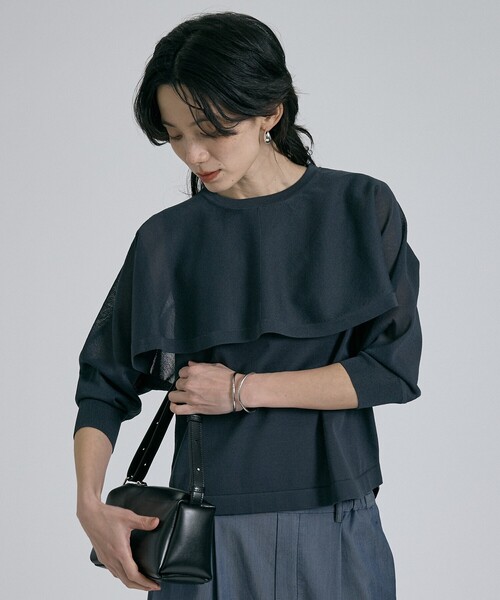 qualite（カリテ）の「【ケープ×タンクの2WAY仕様】シアーケープニット（ニット/セーター・レディース・オフホワイト/チャコールグレー/グリーン・フリー）」の15枚目の写真