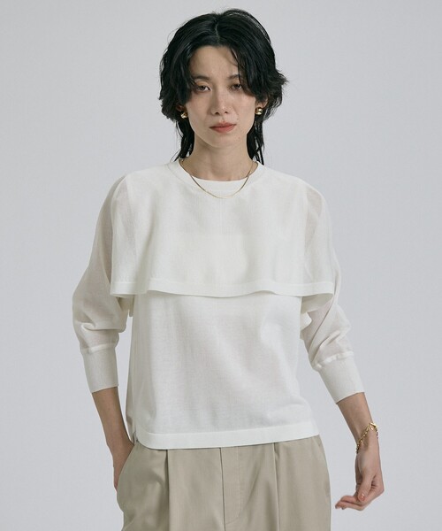 qualite（カリテ）の「【ケープ×タンクの2WAY仕様】シアーケープニット（ニット/セーター・レディース・オフホワイト/チャコールグレー/グリーン・フリー）」の17枚目の写真