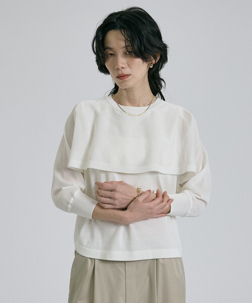 qualite（カリテ）の「【ケープ×タンクの2WAY仕様】シアーケープニット（ニット/セーター・レディース・オフホワイト/チャコールグレー/グリーン・フリー）」の19枚目の写真