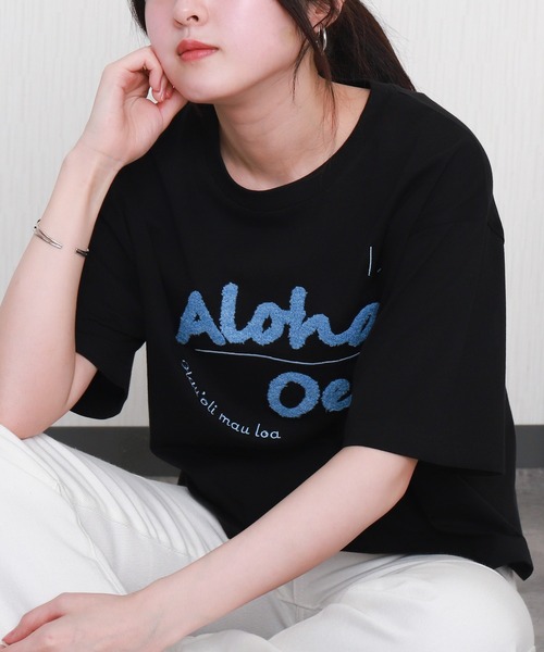 libelle more(リベル モア)の「USAコットンショート丈立体刺繍Tシャツ【接触冷感】(Tシャツ/カットソー・レディース・チャコールグレー/ブラック/オフホワイト/ライトカーキ・M/L)」の3枚目の写真