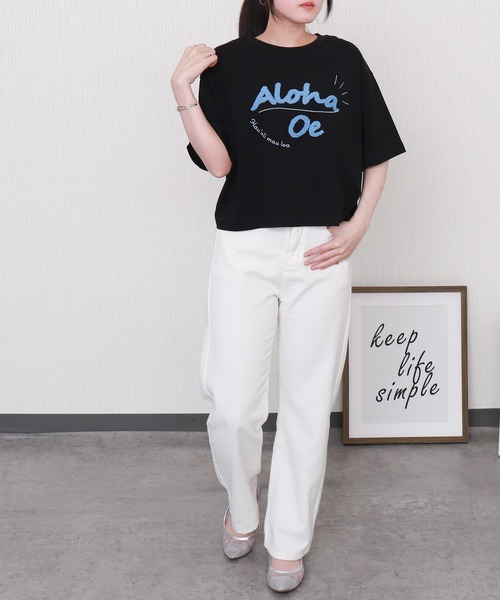 libelle more(リベル モア)の「USAコットンショート丈立体刺繍Tシャツ【接触冷感】(Tシャツ/カットソー・レディース・チャコールグレー/ブラック/オフホワイト/ライトカーキ・M/L)」の5枚目の写真