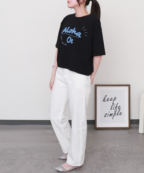 libelle more(リベル モア)の「USAコットンショート丈立体刺繍Tシャツ【接触冷感】(Tシャツ/カットソー・レディース・チャコールグレー/ブラック/オフホワイト/ライトカーキ・M/L)」の6枚目の写真