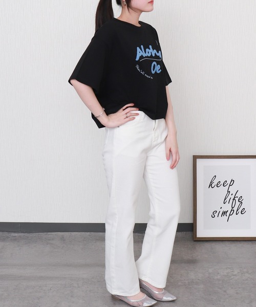 libelle more(リベル モア)の「USAコットンショート丈立体刺繍Tシャツ【接触冷感】(Tシャツ/カットソー・レディース・チャコールグレー/ブラック/オフホワイト/ライトカーキ・M/L)」の7枚目の写真