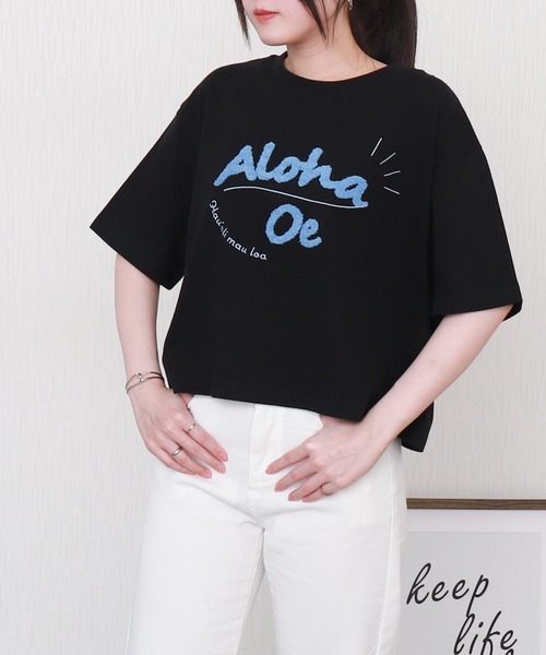 libelle more(リベル モア)の「USAコットンショート丈立体刺繍Tシャツ【接触冷感】(Tシャツ/カットソー・レディース・チャコールグレー/ブラック/オフホワイト/ライトカーキ・M/L)」の8枚目の写真