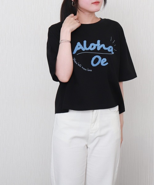 libelle more(リベル モア)の「USAコットンショート丈立体刺繍Tシャツ【接触冷感】(Tシャツ/カットソー・レディース・チャコールグレー/ブラック/オフホワイト/ライトカーキ・M/L)」の9枚目の写真