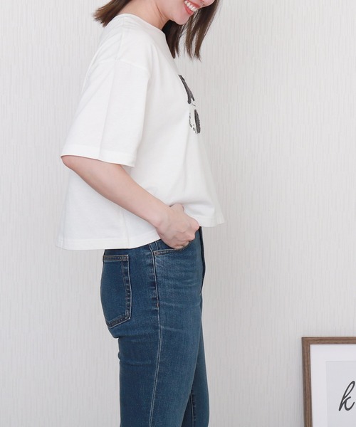 libelle more(リベル モア)の「USAコットンショート丈立体刺繍Tシャツ【接触冷感】(Tシャツ/カットソー・レディース・チャコールグレー/ブラック/オフホワイト/ライトカーキ・M/L)」の22枚目の写真