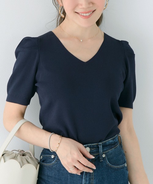 Liala×PG(リアラバイピージー)の「タックスリーブ Vネック 半袖 ニット Liala×PG(ニット/セーター・レディース・ライトグレー/ホワイト/ブラック/ネイビー・S/M)」の21枚目の写真