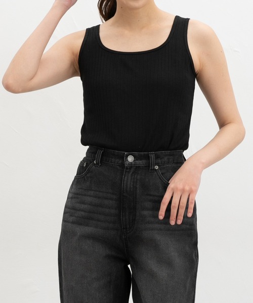 Honeys(ハニーズ)の「【UVカット】針抜きテレコタンクトップ(タンクトップ・レディース・グレイッシュベージュ/ブラック/オフホワイト/ブルー/スミクロ・L/LL/M/S)」の3枚目の写真