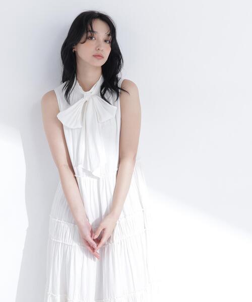 NATURAL BEAUTY BASIC（ナチュラルビューティーベーシック）の「バックリボンティアードワンピース（ワンピース・レディース・ダークブラウン/ブルー/オフホワイト・P/S/MEDIUM）」の9枚目の写真