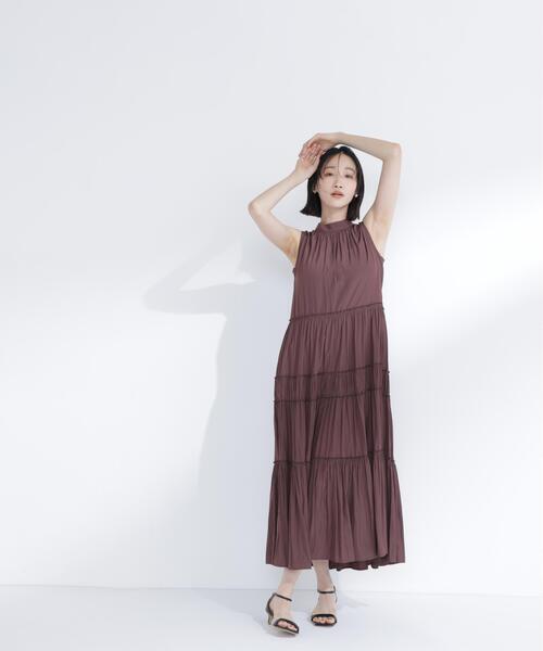 NATURAL BEAUTY BASIC（ナチュラルビューティーベーシック）の「バックリボンティアードワンピース（ワンピース・レディース・ダークブラウン/ブルー/オフホワイト・P/S/MEDIUM）」の16枚目の写真