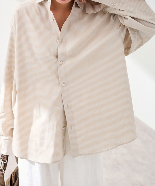 FRAMeWORK(フレームワーク)の「BASERANGE/ベースレンジ CLAUDE SHIRT(ベージュ)(シャツ/ブラウス・レディース・ベージュ・FREE)」の1枚目の写真