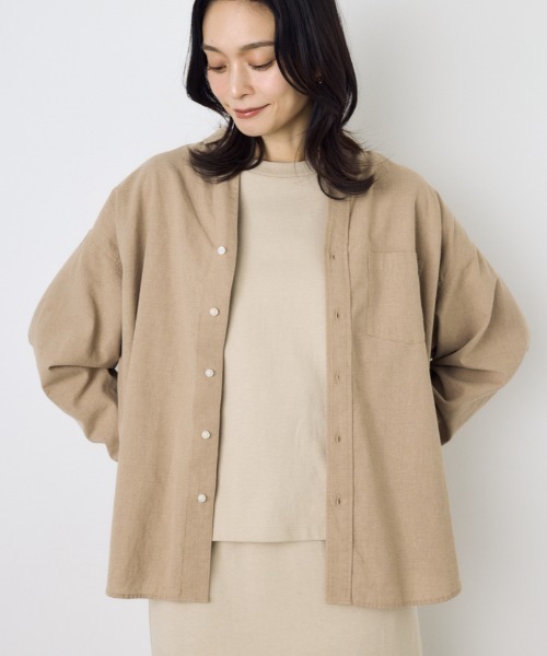AZUL by moussy(アズールバイマウジー)の「フレンチリネンCOOLMAXアーバンリラックスシャツ(シャツ/ブラウス・レディース・イエロー/ベージュ/ストライプ/ブラック/オフホワイト・SMALL/MEDIUM)」の3枚目の写真