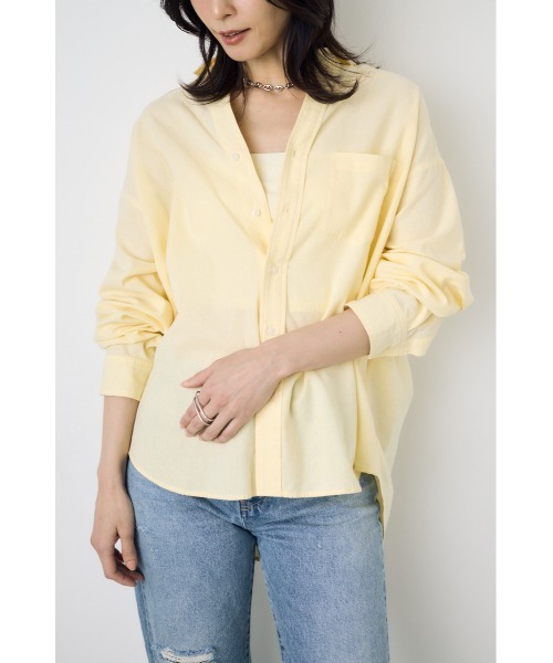 AZUL by moussy(アズールバイマウジー)の「フレンチリネンCOOLMAXアーバンリラックスシャツ(シャツ/ブラウス・レディース・イエロー/ベージュ/ストライプ/ブラック/オフホワイト・SMALL/MEDIUM)」の4枚目の写真