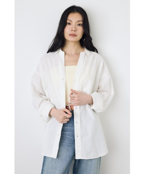 AZUL by moussy(アズールバイマウジー)の「フレンチリネンCOOLMAXアーバンリラックスシャツ(シャツ/ブラウス・レディース・イエロー/ベージュ/ストライプ/ブラック/オフホワイト・SMALL/MEDIUM)」の6枚目の写真