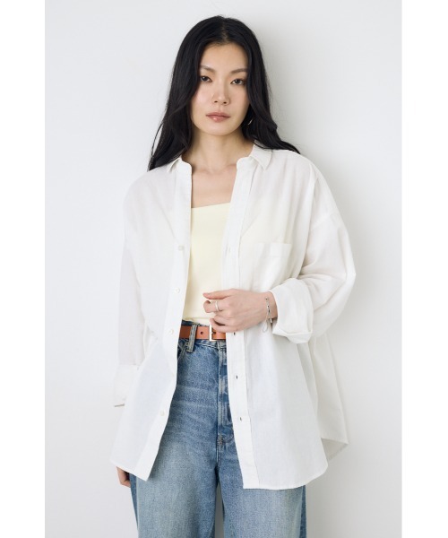 AZUL by moussy(アズールバイマウジー)の「フレンチリネンCOOLMAXアーバンリラックスシャツ(シャツ/ブラウス・レディース・イエロー/ベージュ/ストライプ/ブラック/オフホワイト・SMALL/MEDIUM)」の7枚目の写真