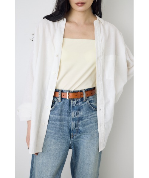 AZUL by moussy(アズールバイマウジー)の「フレンチリネンCOOLMAXアーバンリラックスシャツ(シャツ/ブラウス・レディース・イエロー/ベージュ/ストライプ/ブラック/オフホワイト・SMALL/MEDIUM)」の8枚目の写真