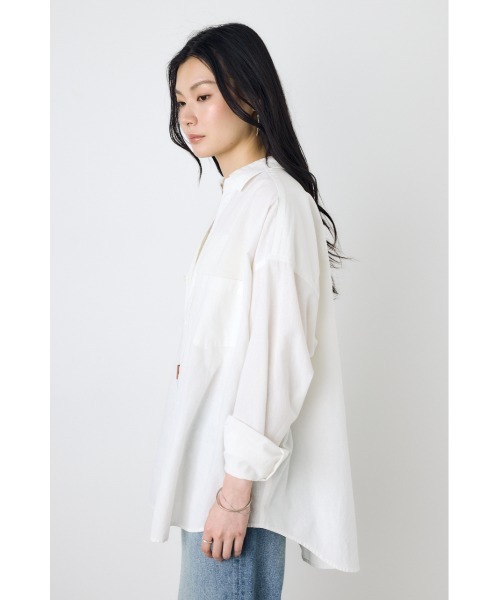AZUL by moussy(アズールバイマウジー)の「フレンチリネンCOOLMAXアーバンリラックスシャツ(シャツ/ブラウス・レディース・イエロー/ベージュ/ストライプ/ブラック/オフホワイト・SMALL/MEDIUM)」の9枚目の写真