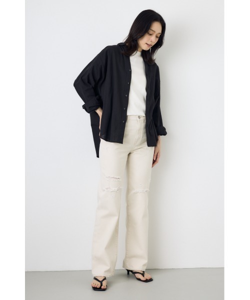 AZUL by moussy(アズールバイマウジー)の「フレンチリネンCOOLMAXアーバンリラックスシャツ(シャツ/ブラウス・レディース・イエロー/ベージュ/ストライプ/ブラック/オフホワイト・SMALL/MEDIUM)」の20枚目の写真