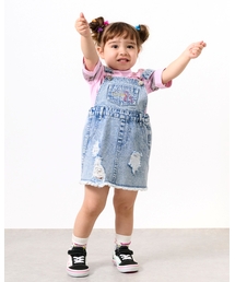 X-girl Stages | ロゴ刺しゅう クラッシュ加工ジャンパースカート(ジャンパースカート)