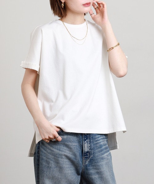 FUNALIVE（ファンアライブ）の「ESPEYRAC 袖グログランプルオーバー 半袖（Tシャツ/カットソー・レディース・オフホワイト/ベージュ/ネイビー・FREE）」の4枚目の写真