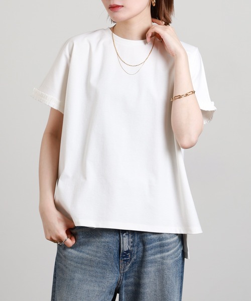 FUNALIVE（ファンアライブ）の「ESPEYRAC 袖グログランプルオーバー 半袖（Tシャツ/カットソー・レディース・オフホワイト/ベージュ/ネイビー・FREE）」の7枚目の写真