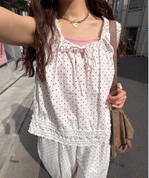 w closet | 【セットアップ対応/ドット/無地】フリルギャザーノースリブラウス 夏服(シャツ/ブラウス)